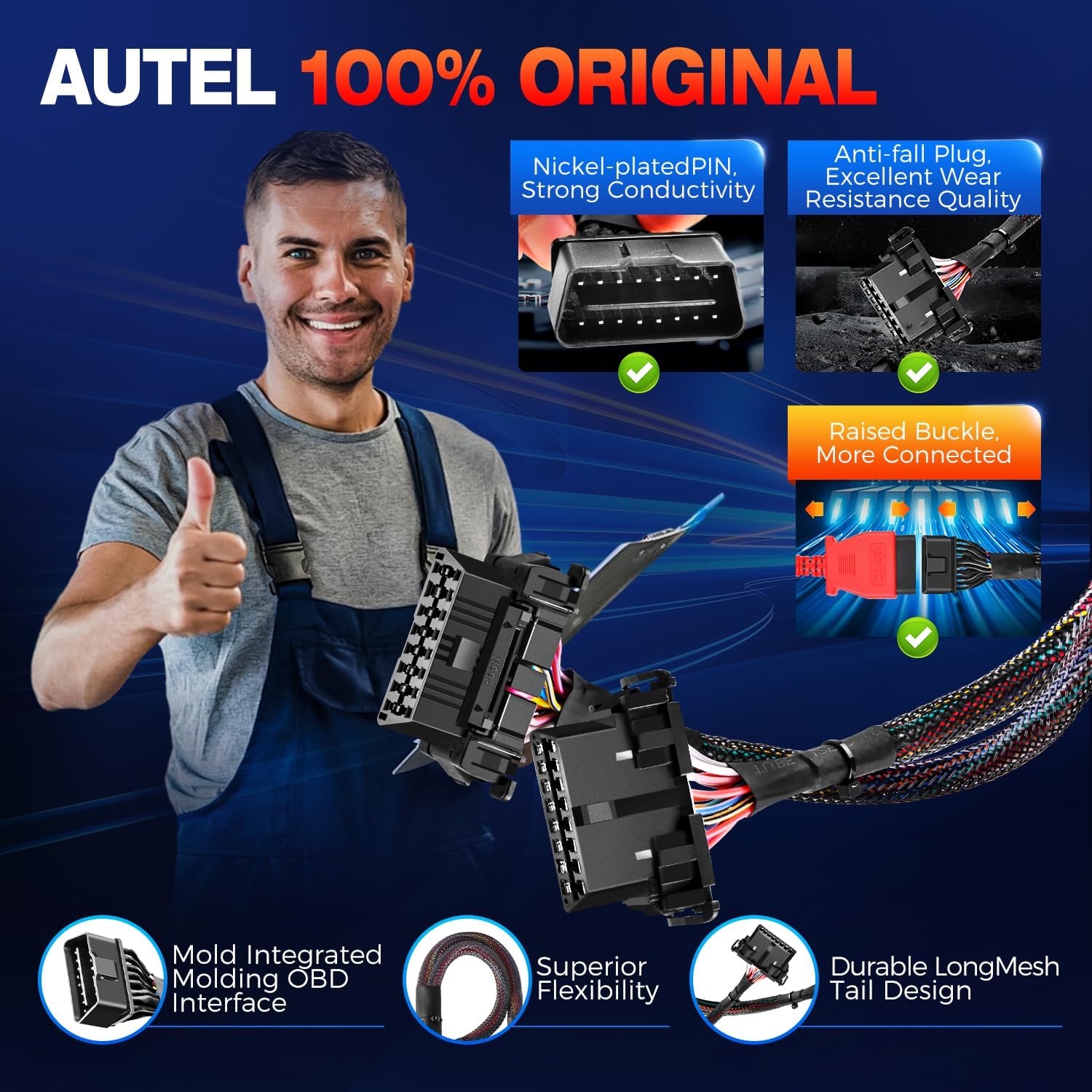 Autel Original OBD2 16 Pin OBDII Y Splitter Extension Adapter Cable, 16Pin 1x Male to 2X Female Extension Y Connector, Fits for All Standard OBD II Scanners (1FT/30CM)