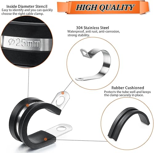 Miniatura 3 de Juego surtido de 60 abrazaderas de cable, abrazaderas de manguera de goma de acero inoxidable, abrazaderas de manguera, abrazadera de metal,