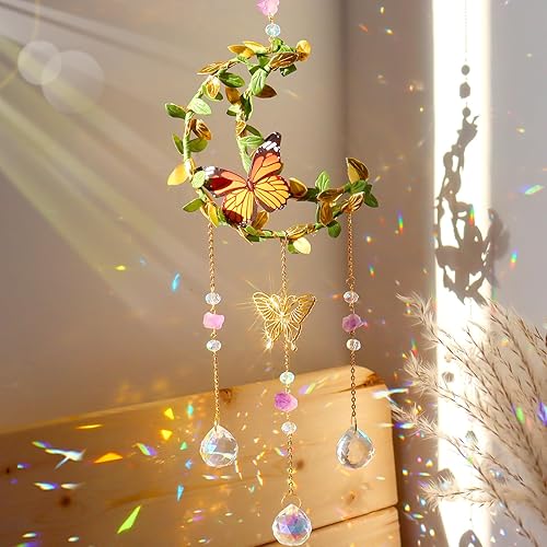 Miniatura 8 de Crystal Star Suncacher - Atrapasoles colgantes con hojas atrapasueños, piedras curativas naturales, arco iris, decoración de jardín, automóvil,