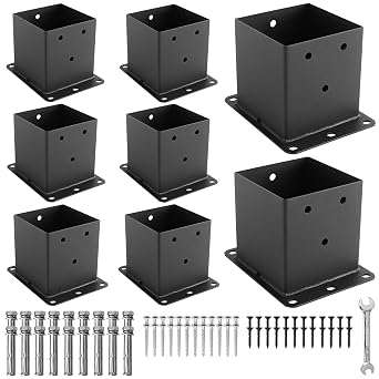 4x4 Post Base, 8 Pcs Post Brackets Inner Size 3.6"x3.6" Black Powder-Coated Heavy Duty 4x4 Post Bracket for Deck Railing Kits ,Patio Post Anchor Porch, Handrail, Pergola and Mailboxes