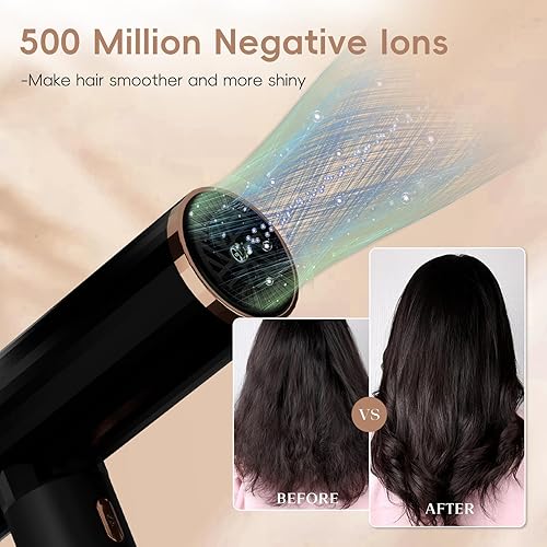 Miniatura 5 de Nicebay Secador de pelo iónico con difusor para cabello rizado, motor sin escobillas de alta velocidad de 1600 W y 110000 RPM para secado rápido,