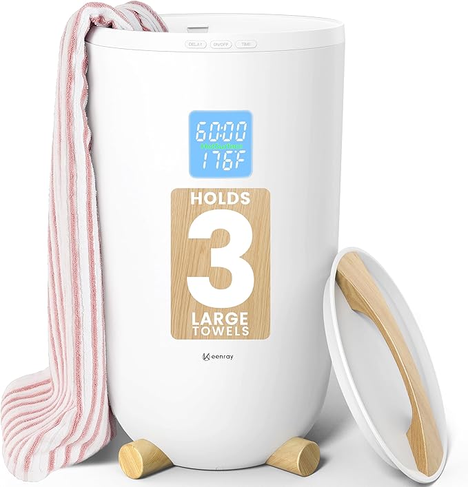 Keenray Large Towel Warmer Bucket, Luxury Towel Warmer for Bathroom, LCD Screen for Time and Temperature, Delay Time Up to 24 Hours, Fits 3 Large Towels, Blankets, Bathrobes, PJ's, Gift for Him & Her