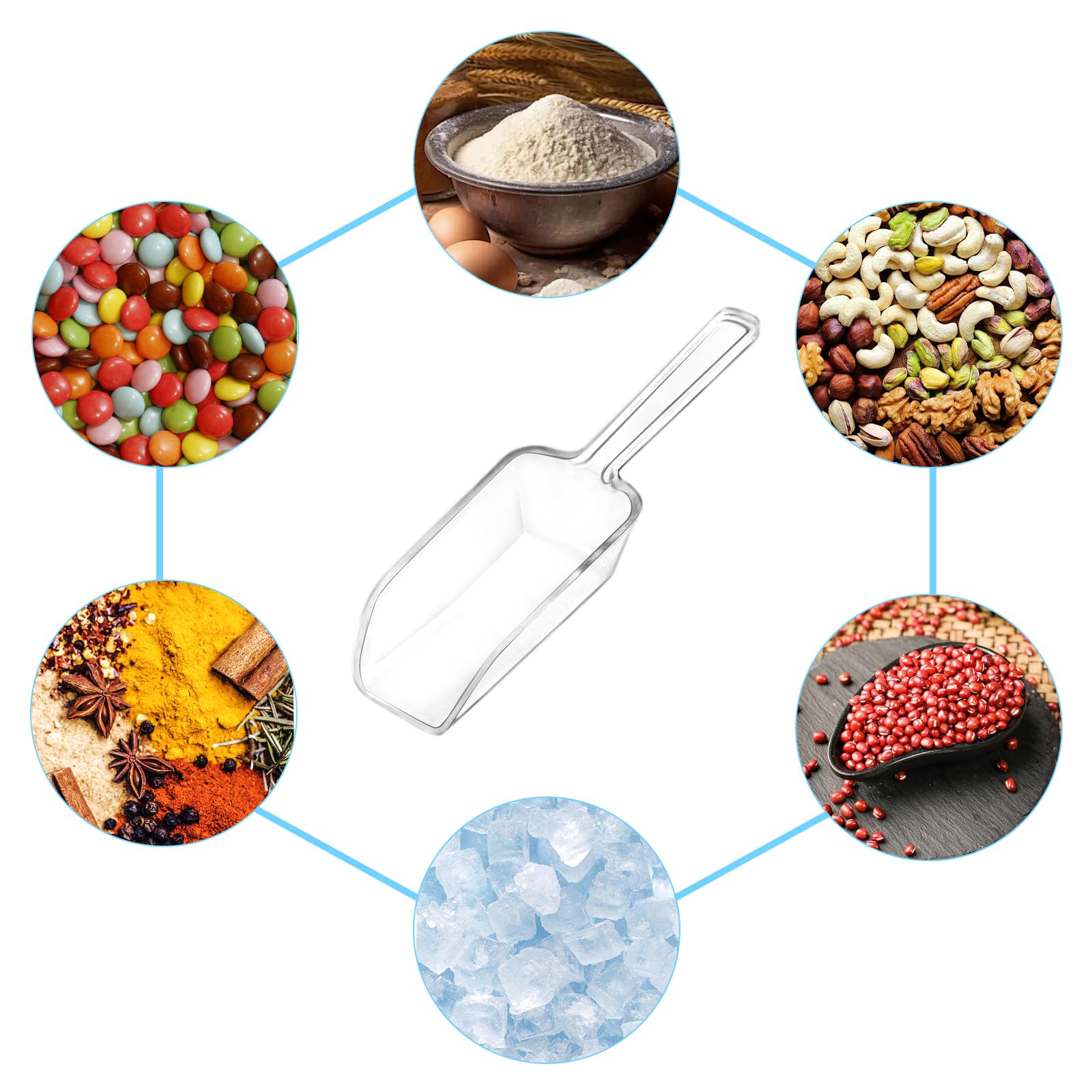 12 Paletta Piccola Trasparente, Strumento Multiuso per Chicchi di Caffè, Cereali, Ghiaccio, Condimenti, Paletta Mini Resistente in Plastica Chiara, Facile da Pulire