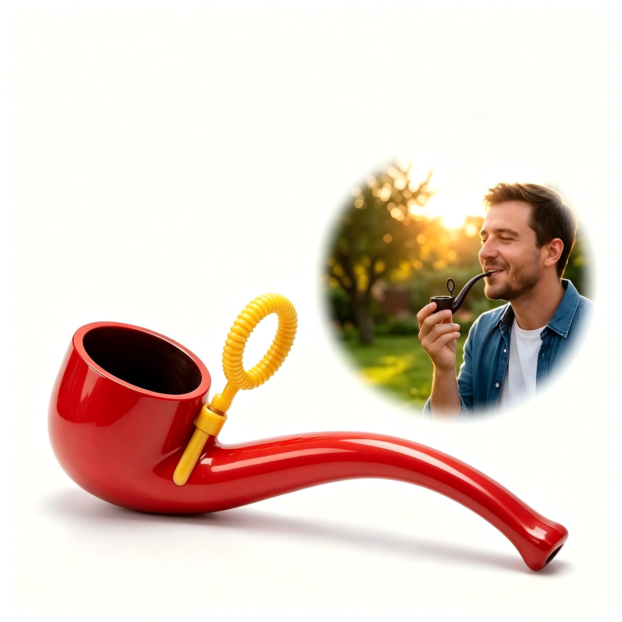 Soap Bubble Pipe, 3D Printed Creative Pipe-Shaped Bubbles Blower, 1960s Vintage Magic Bubble Pipe, Funny Cigarette Bubble Blower for Outdoor Backyard Parties (Red)