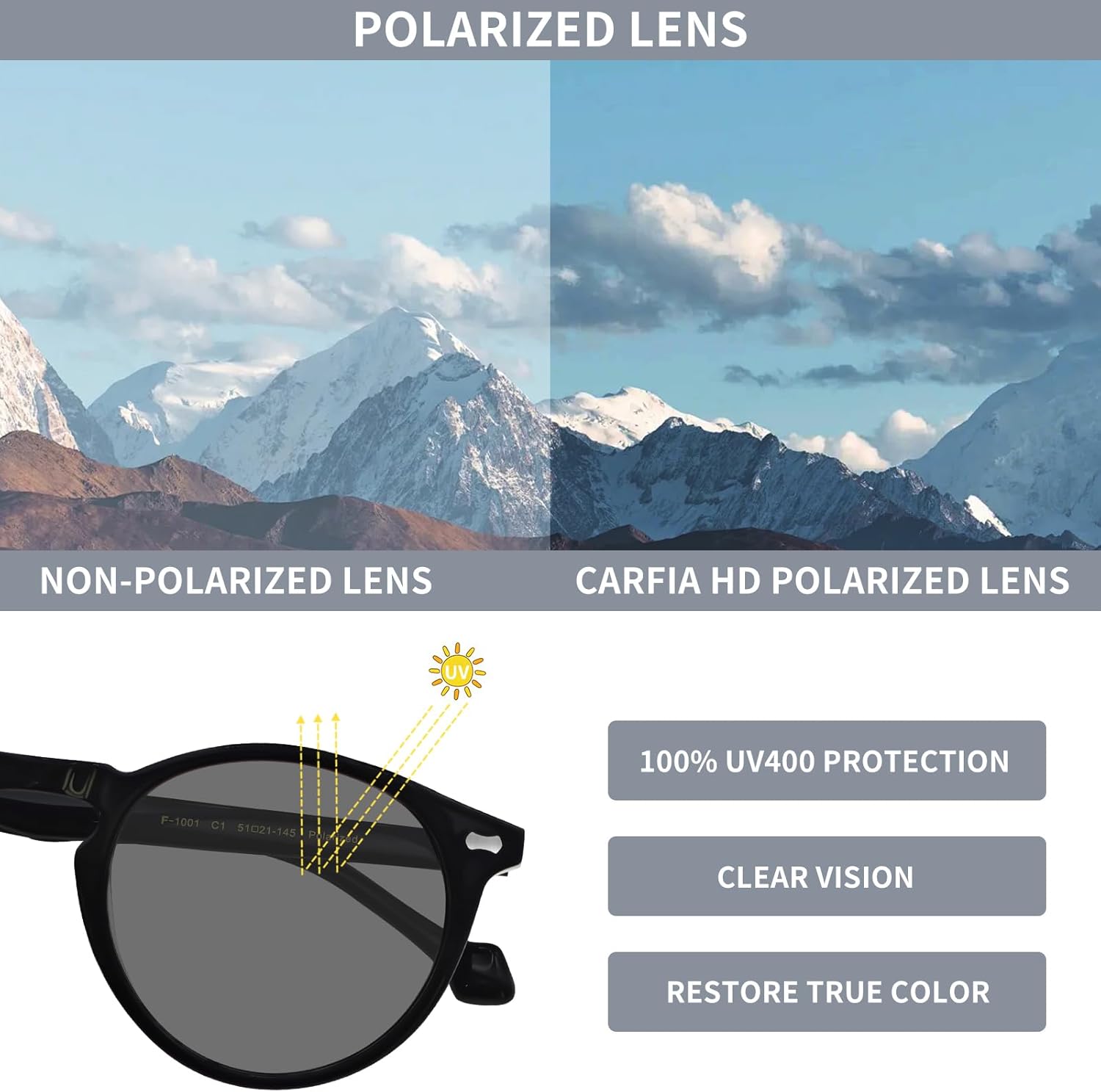 FreeFineTech Polarized Sunglasses UV400 Protection Acetate Frame Metal Vintage Round Sunglasses for Men and Women - Image 6