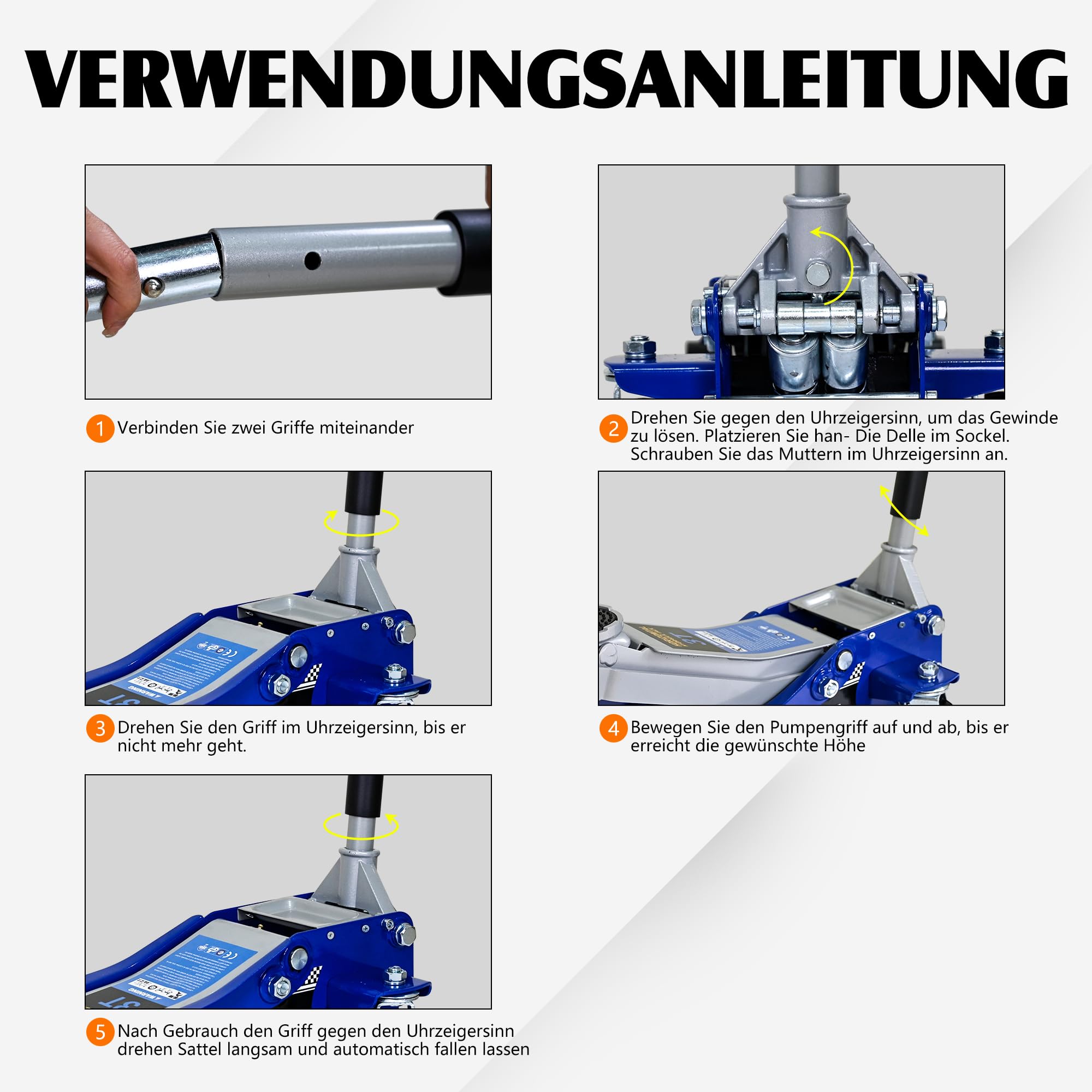 3T Rangierwagenheber hydraulisch, Flacher Wagenheber mit Doppelkolben-Schnellhubpumpe, 3 Tonnen (6600 lbs) Tragkraft, Blau/Silber