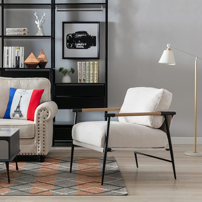 Sillón Lounge Tela Chenille Beige Metal Negro miniatura 8