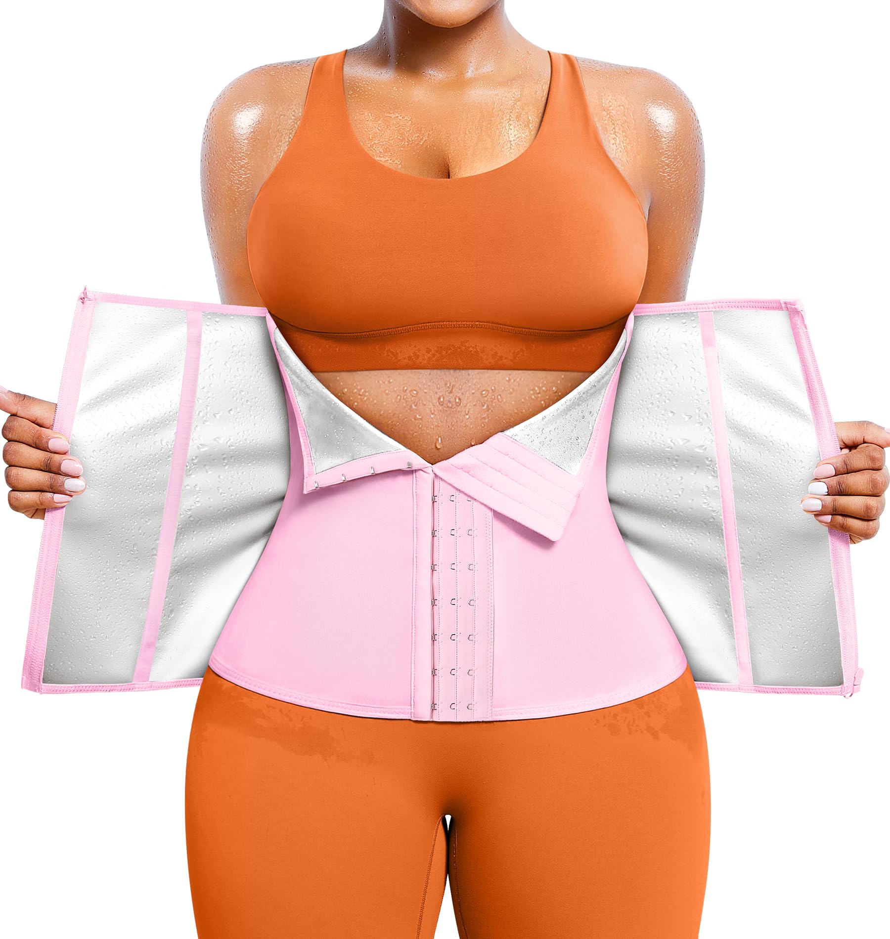 TrainingGirl Waist Trainer for Women Working Out Trimmer Sweat Belly Band, Pink-silver Inner, XS