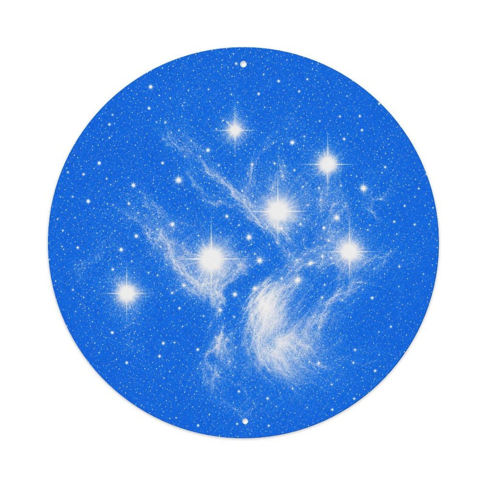 Okngb Style Deep Sky Pleiades Star Cluster Stellar Survey Astronomy Metal Tin Sign Plaque Wall Decor For Cafe, Man Cave, Club Bar, Office, Home Garden Round Metal Poster 8X8inch