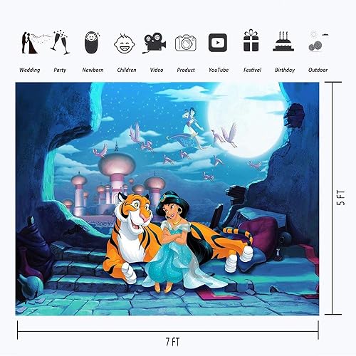Miniatura 3 de Telón de fondo de cumpleaños del palacio de Aladdin, cartel de vinilo de cuento de hadas de castillo árabe, princesa, jazmín, tigre, suministros