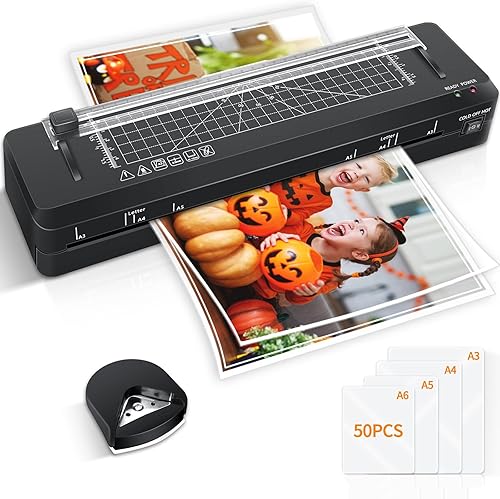 Laminator A3 Laminator Machine with 50 Laminating Pouches,70s Fast Warm-up,13 Inches Cold and Thermal Laminator with Build in Paper Trimmer and