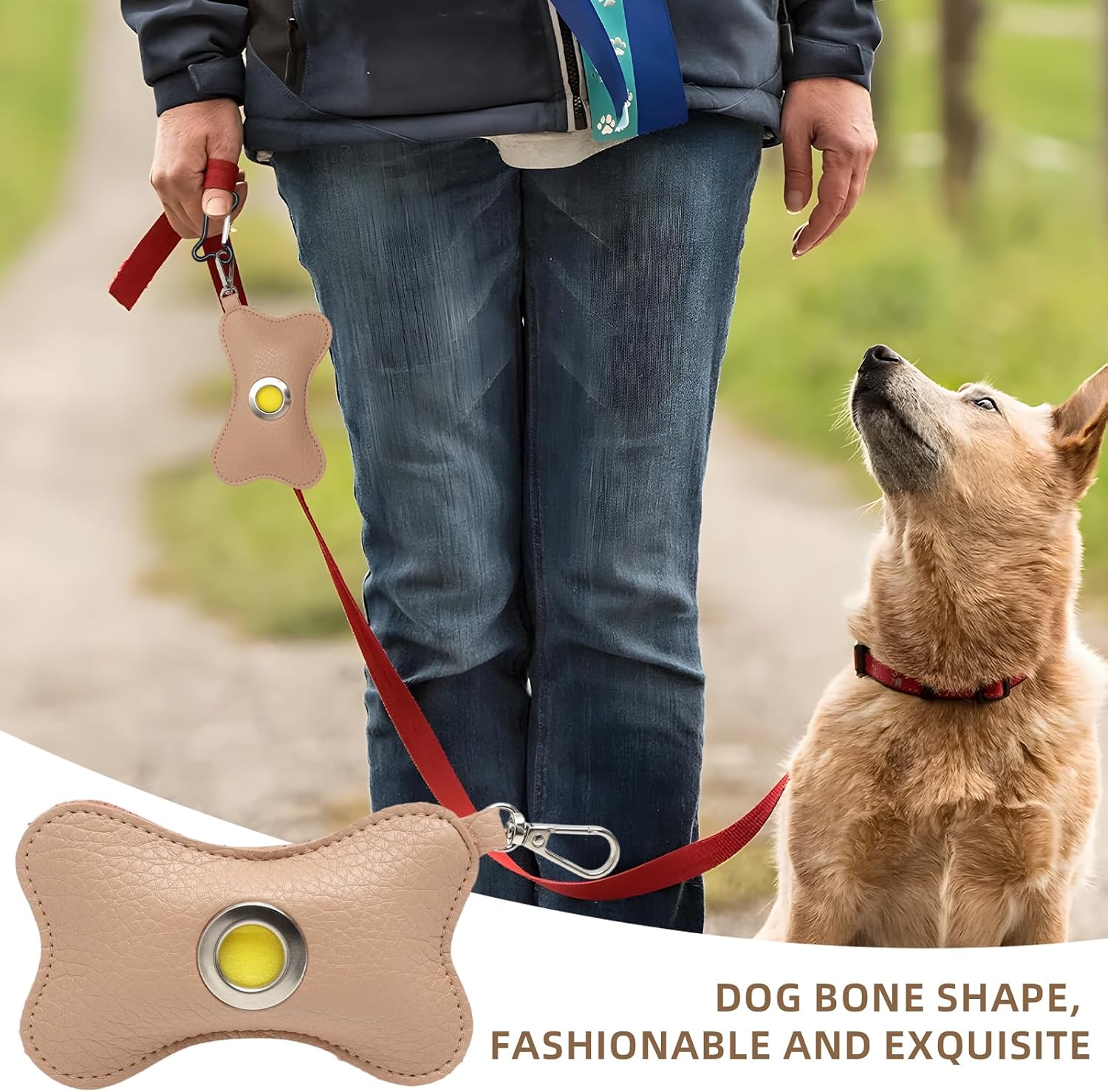 VOSSOT Dispensador de bolsas para excrementos de perro de piel sintética con mosquetón y cremallera, accesorios portátiles para todos los perros 6