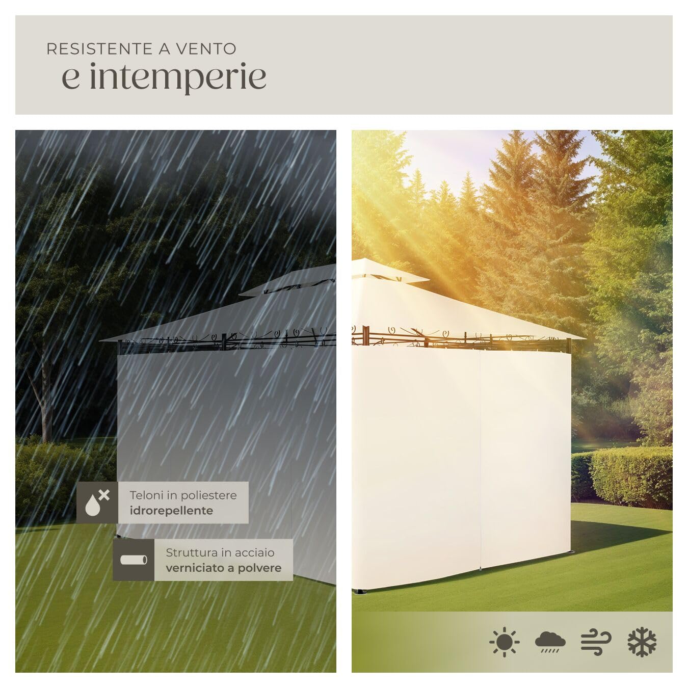 tectake® Gazebo da Giardino Deluxe, 400x300x265 cm, Gazebo Esterno Resistente con 6 Teli Laterali, Tendone da Esterno Regolabile ed Impermeabile, Resistente Raggi UV, Tenda Giardino, Sagre - Crema