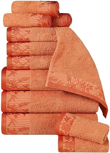 Superior Juego de toallas de algodón de 12 piezas, borde Dobby jacquard floral, secado rápido, baño decorativo, ducha, bañera, incluye 3 cuerpos, 3 disponible en Yaxa Peru