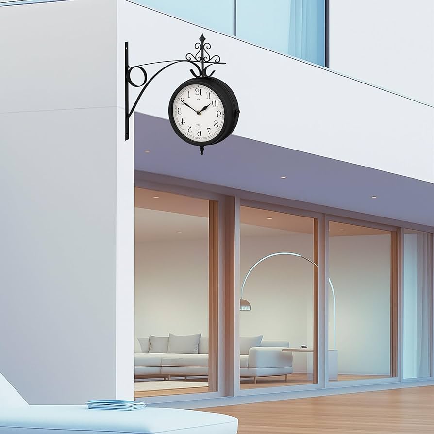 Antique Wall Mount Double Sided Station Clock Garden Vintage Retro Home