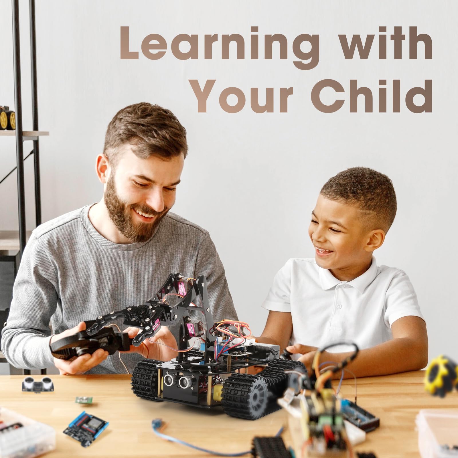 Robotik für Kinder ab 12 Jahren,ACEBOTT 4-in-1-Smart-Roboterarm mit 5DOF + Panzerfahrzeug,Spielzeug-Programmier-Set kompatibel mit Arduino und Scratch,App und Fernbedienung,für Kinder und Jugendliche