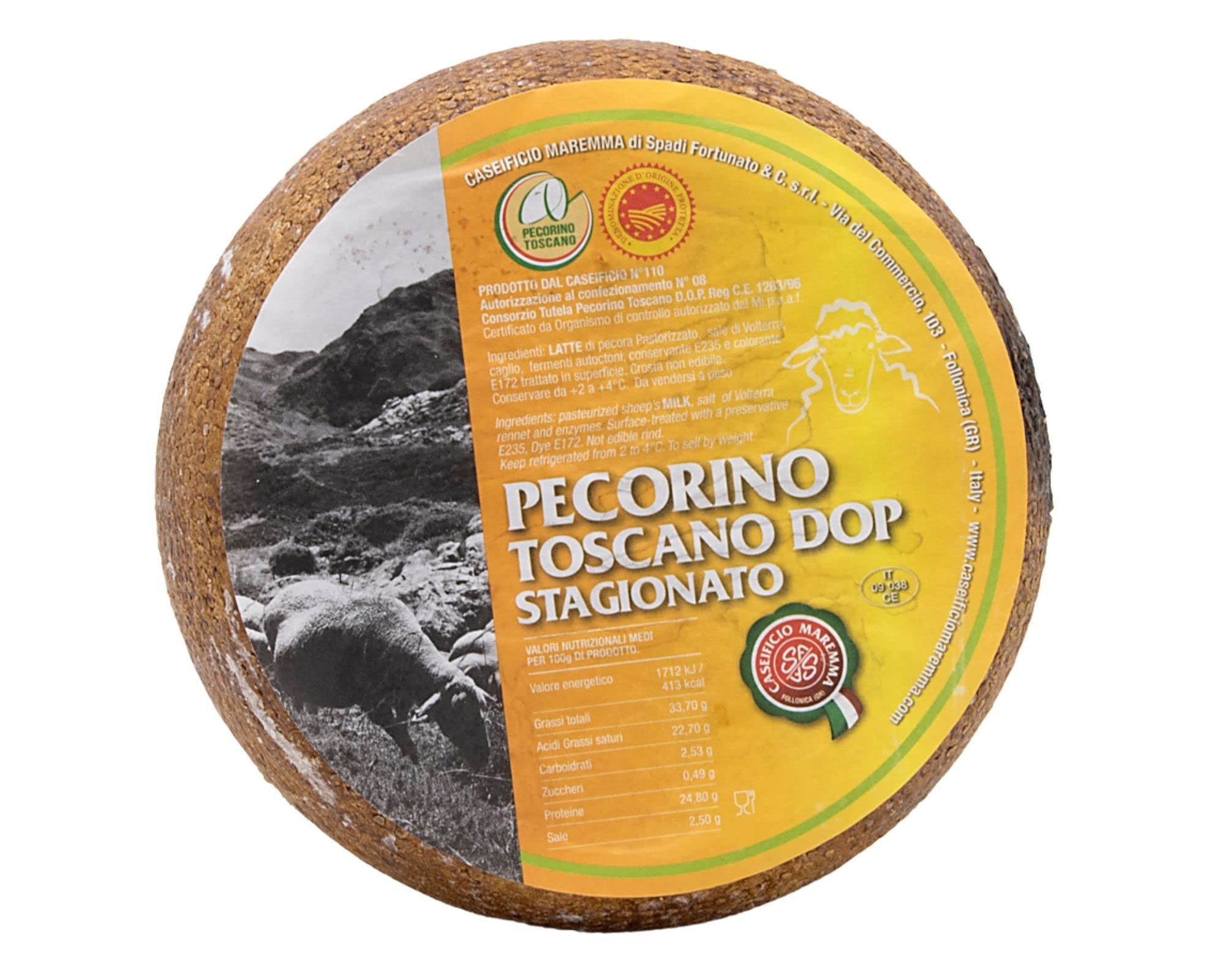 Pecorino Toscano Dop Stagionato | forma intera sottovuoto da 1,2 kg | formaggio artigianale Toscano | Salumificio Artigianale Gombitelli - Toscana