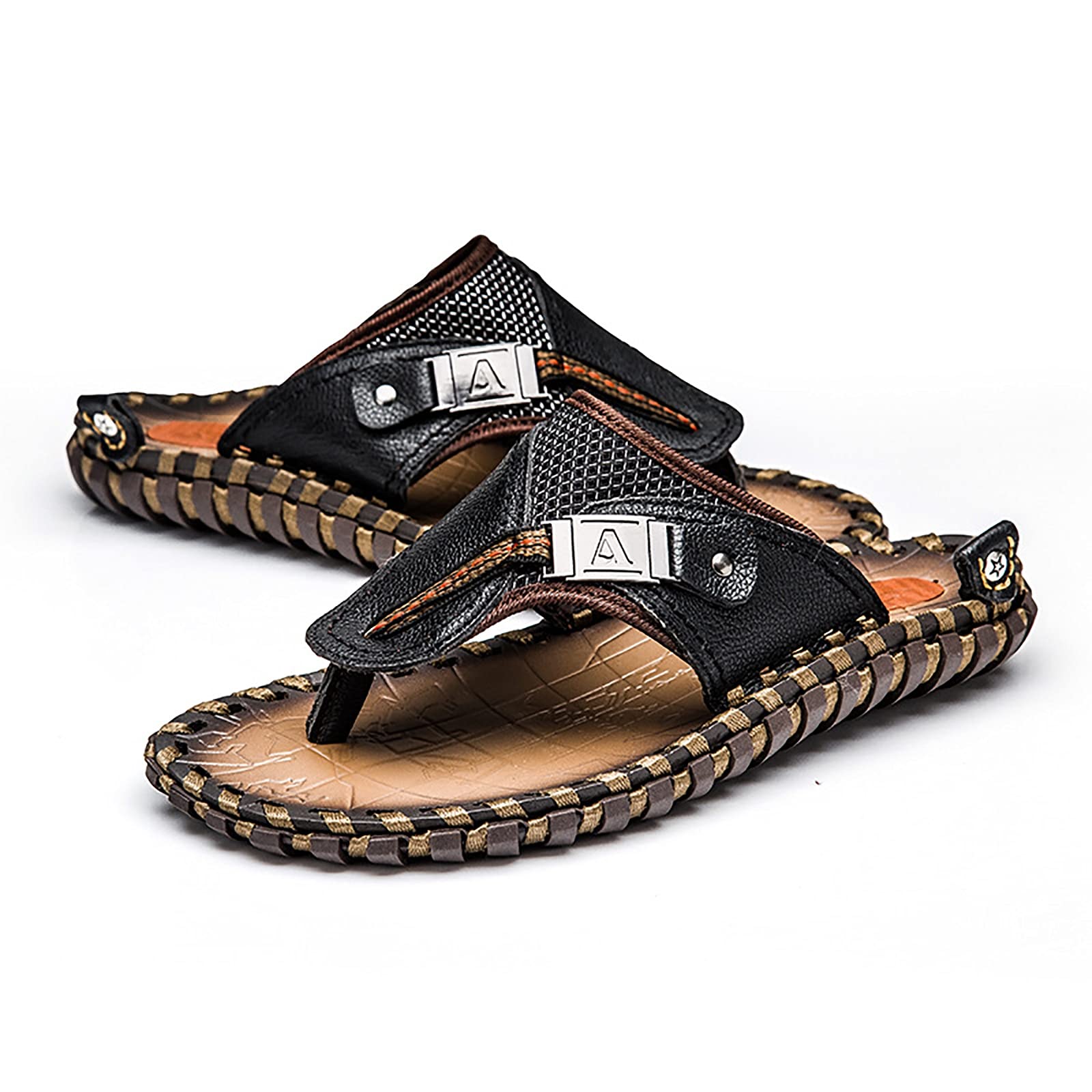 G&F Uomo Infradito Sandali Pelle Bovina Antiscivolo Fondo Morbido Gomma Spiaggia Passeggio Pantofole
