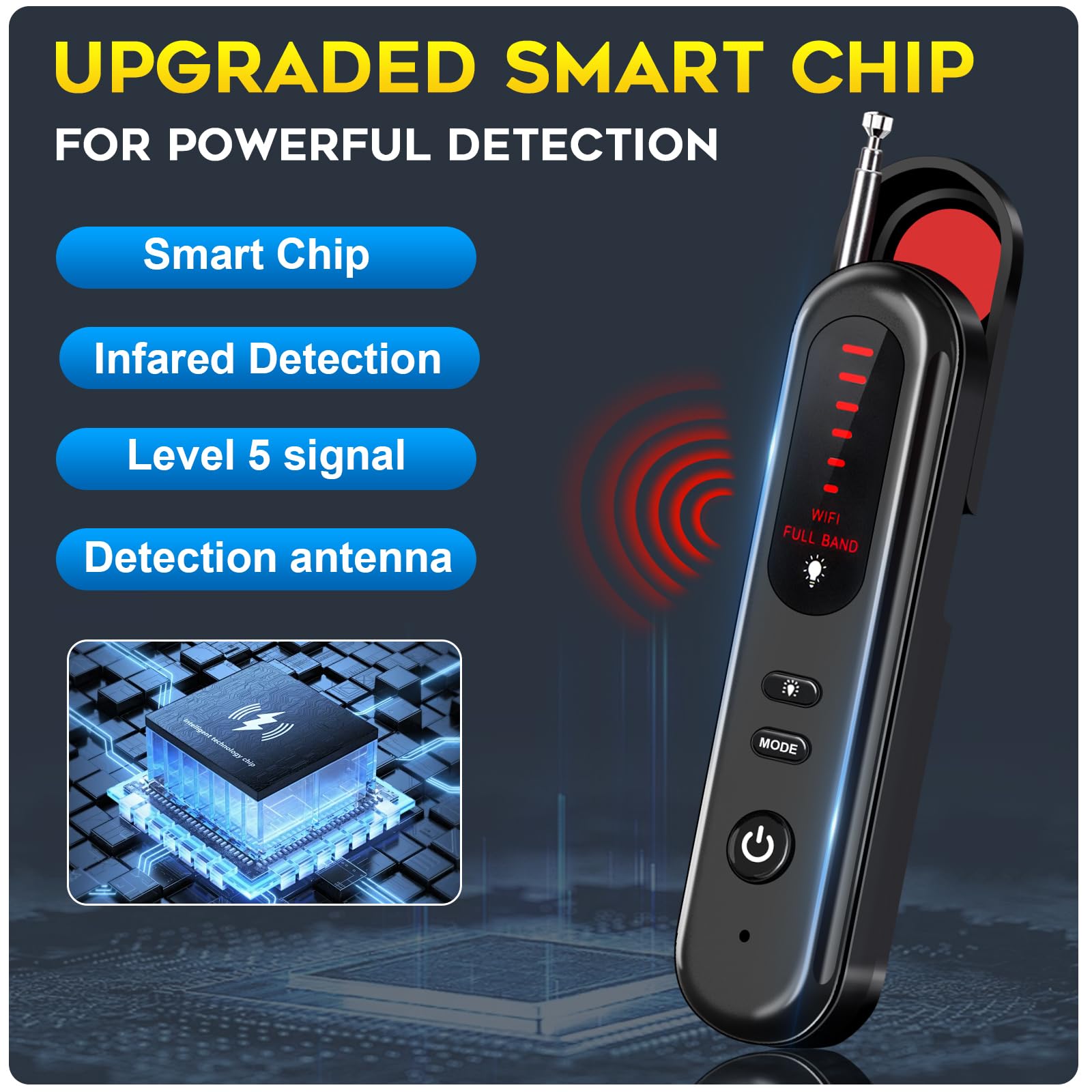 Detector de cámara oculta - Buscador de cámara portátil 2025, detector de rastreador GPS, escáner de señal inalámbrico RF para oficina, hoteles, automóviles, sensibilidad de 5 niveles (negro 5