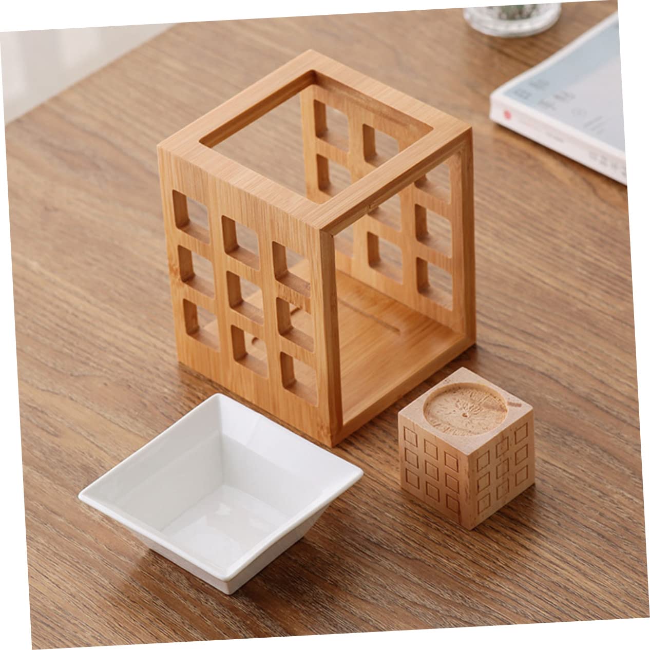 Brûleur de Cire D’aromathérapie 150ml Bois Céramique pour Chambre