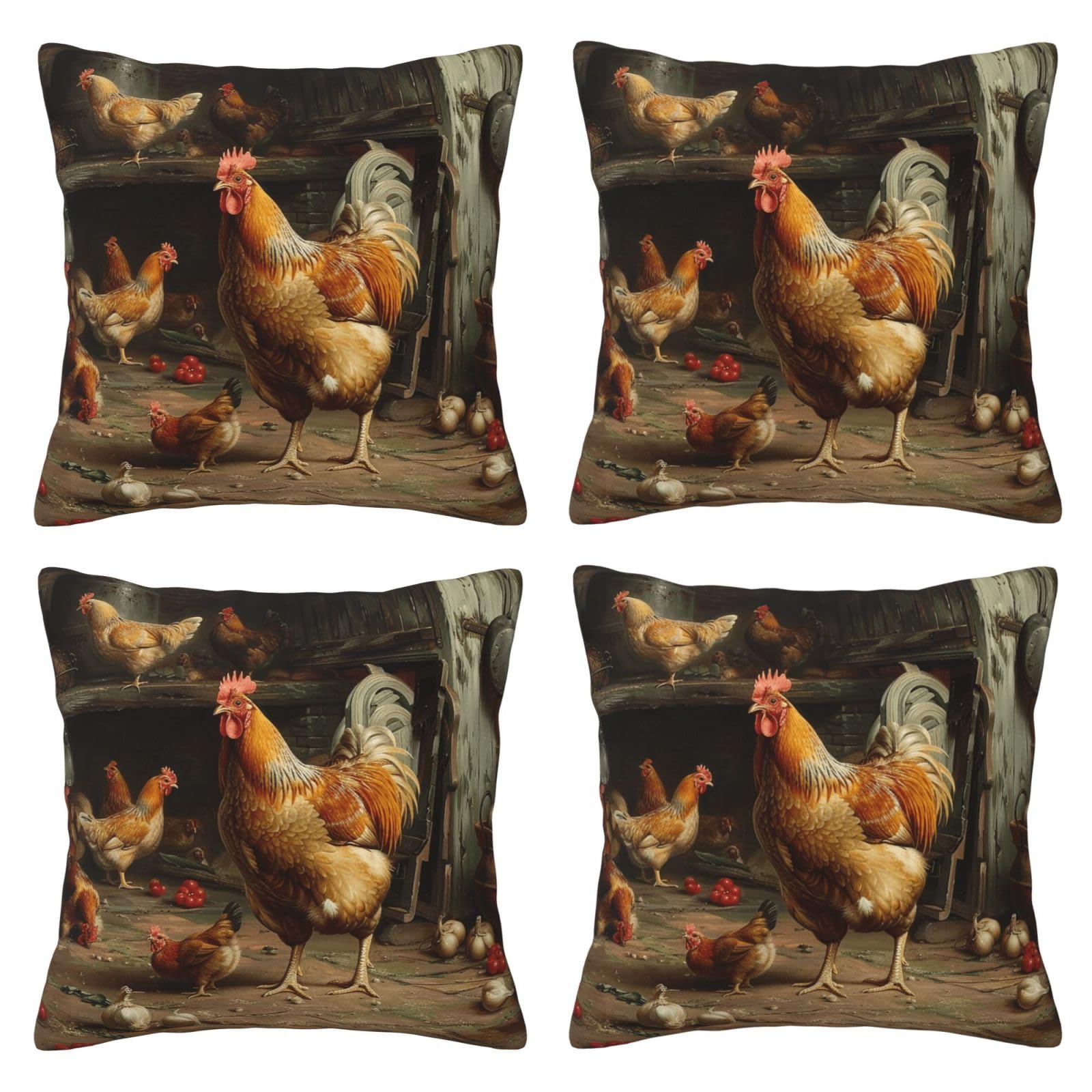 Roast Chicken Hen Farm Throw Pillow Cases 4 Pack Square Pillowcases Super Soft Pillow Protectors With Zipper for Couch Livingroom Sofa Bed Office Car,30x30 CM