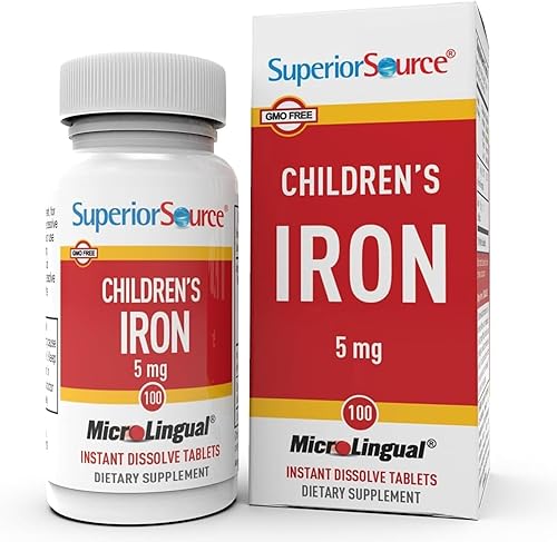Superior Source Children?s Iron 5 mg - Suplemento de fumarato ferroso para niños - Suplemento de hierro para la salud celular y apoyo al desarrollo