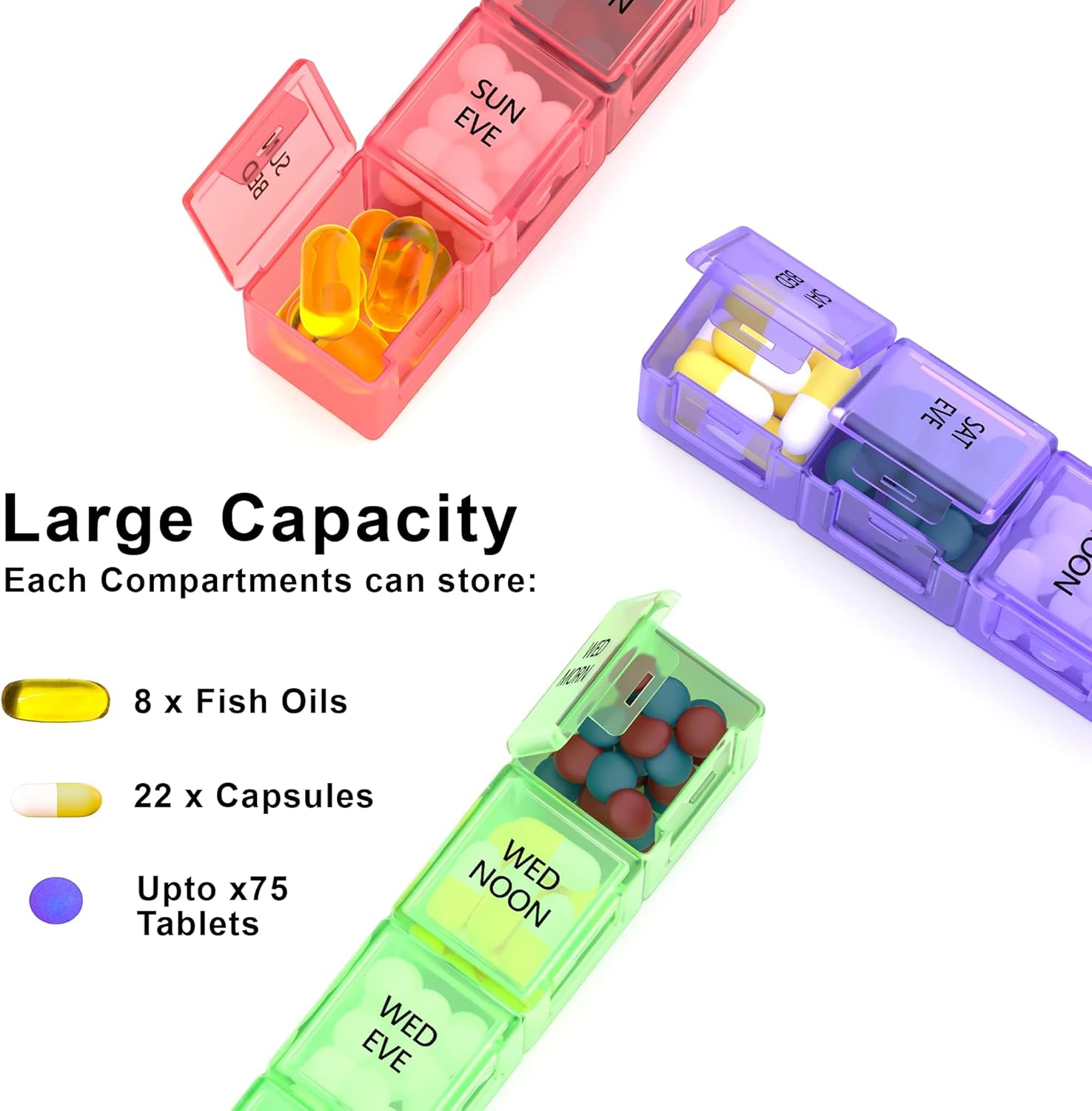 Deeper and Larger Compartments Daily Pill Organizer AM PM Medicine Pill Box, 7-Day Weekly Holder -Zzteck PU Leather Travel Case Day Night Large Medication Reminder Dispenser Vitamin Holder Container : Health & Household
