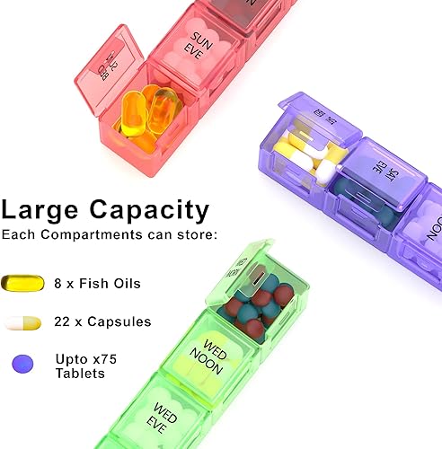 Miniatura 8 de Compartimentos más profundos y más grandes, organizador de píldoras diarias AM PM, caja de píldoras medicina AM PM, soporte semanal de 7 días,
