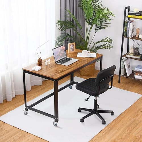 Miniatura 4 de Escritorio para computadora de 48 pulgadas con ruedas, mesa de estudio de oficina en casa con marco de metal resistente, escritorio multifuncional