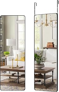 Leyden Over The Door Mirror, 48''x14'' Full Length Mirror Rectangular Wall Mounted Mirror Black Frame Mirror Hanging Behind the Door for Home Decoration, Bedroom,Living Room
