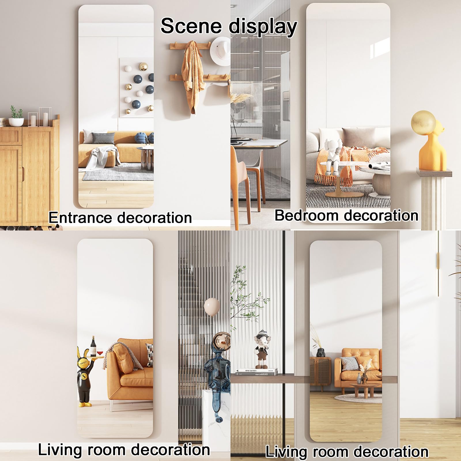 Specchio con angoli arrotondati, infrangibile, a figura intera, per il bagno, può essere appeso alla porta, da incollare ovunque, decorazione della stanza