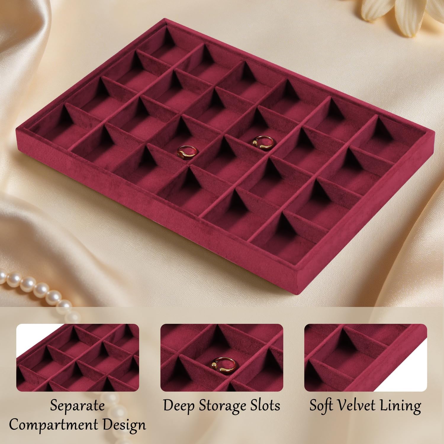 Stackable 24 Grid Jewelry Storage Velvet Tray for Rings Stud Earrings image 4