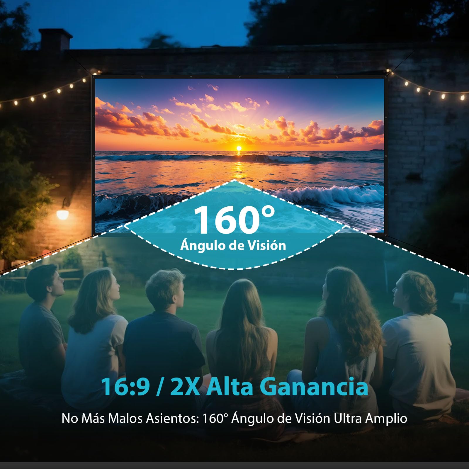 Proyector de Pantalla de 84 Pulgadas para Exterior/Interior, Pantalla de proyección con Fondo Negro, sin Arrugas y Lavable, Pantalla de proyección portátil, 198 x 113 cm (16:9), portátil con