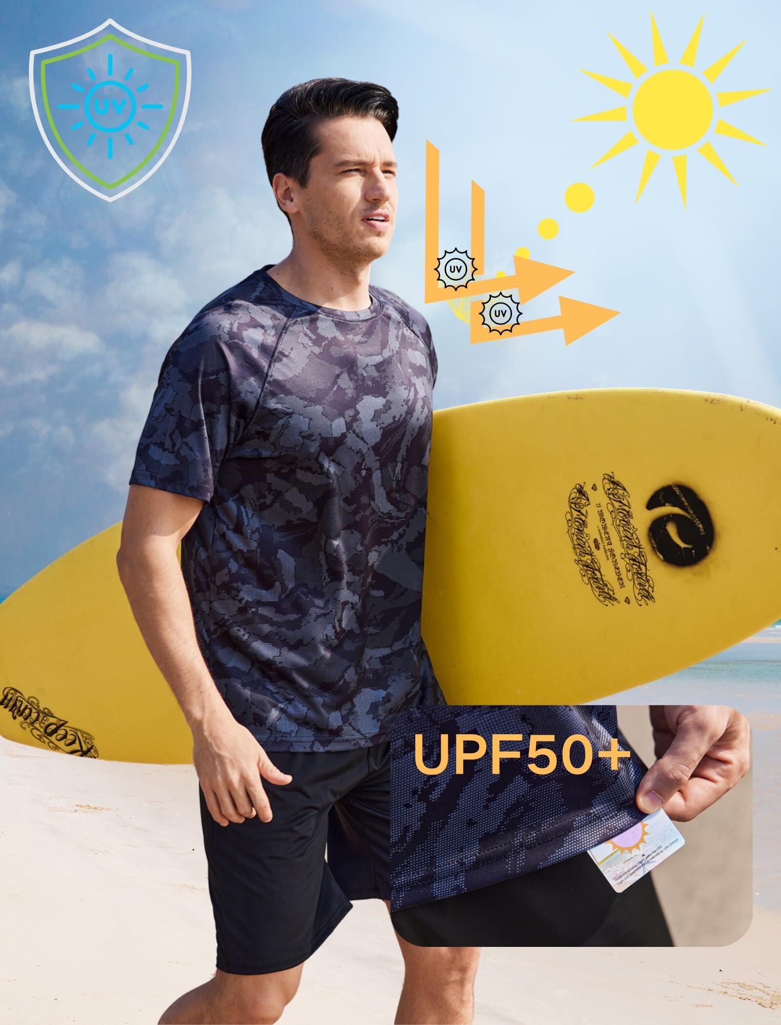 PINSPARK Camiseta UV Hombre Rashguard Manga Corta Protección Solar UPF 50+ Deportiva