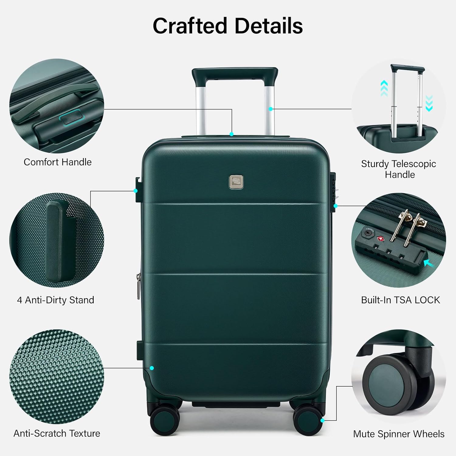 Hanke Expandable 26 Inch Luggage with Spinner Wheels, Hardside Large Suitcase, All-PC Hard Shell Travel Luggage, TSA Lock, Lightweight Durable Checked-Medium (Blackish Green, 93L) - Image 3