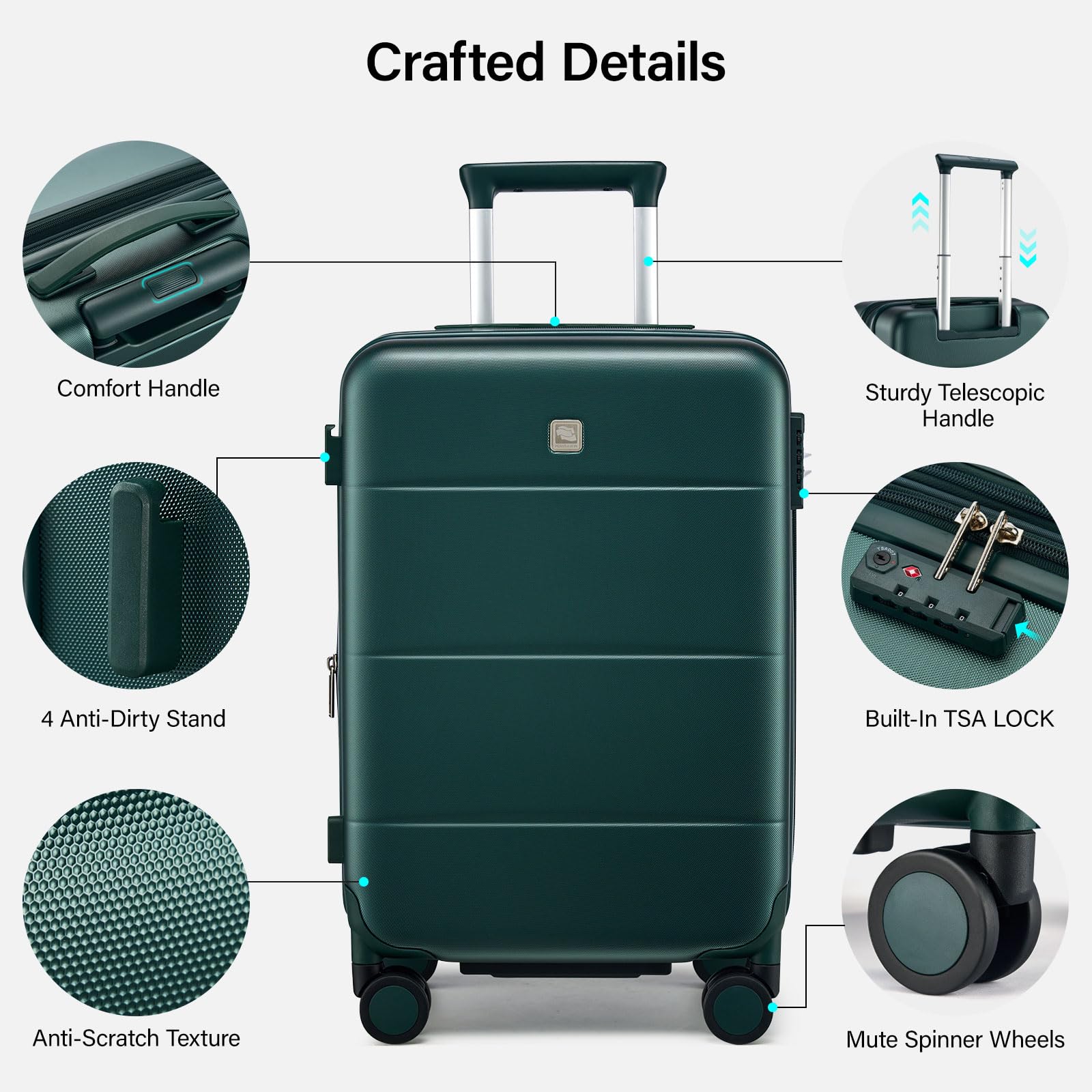Hanke Expandable 26 Inch Luggage with Spinner Wheels, Hardside Large Suitcase, All-PC Hard Shell Travel Luggage, TSA Lock, Lightweight Durable Checked-Medium (Blackish Green, 93L) — view 3
