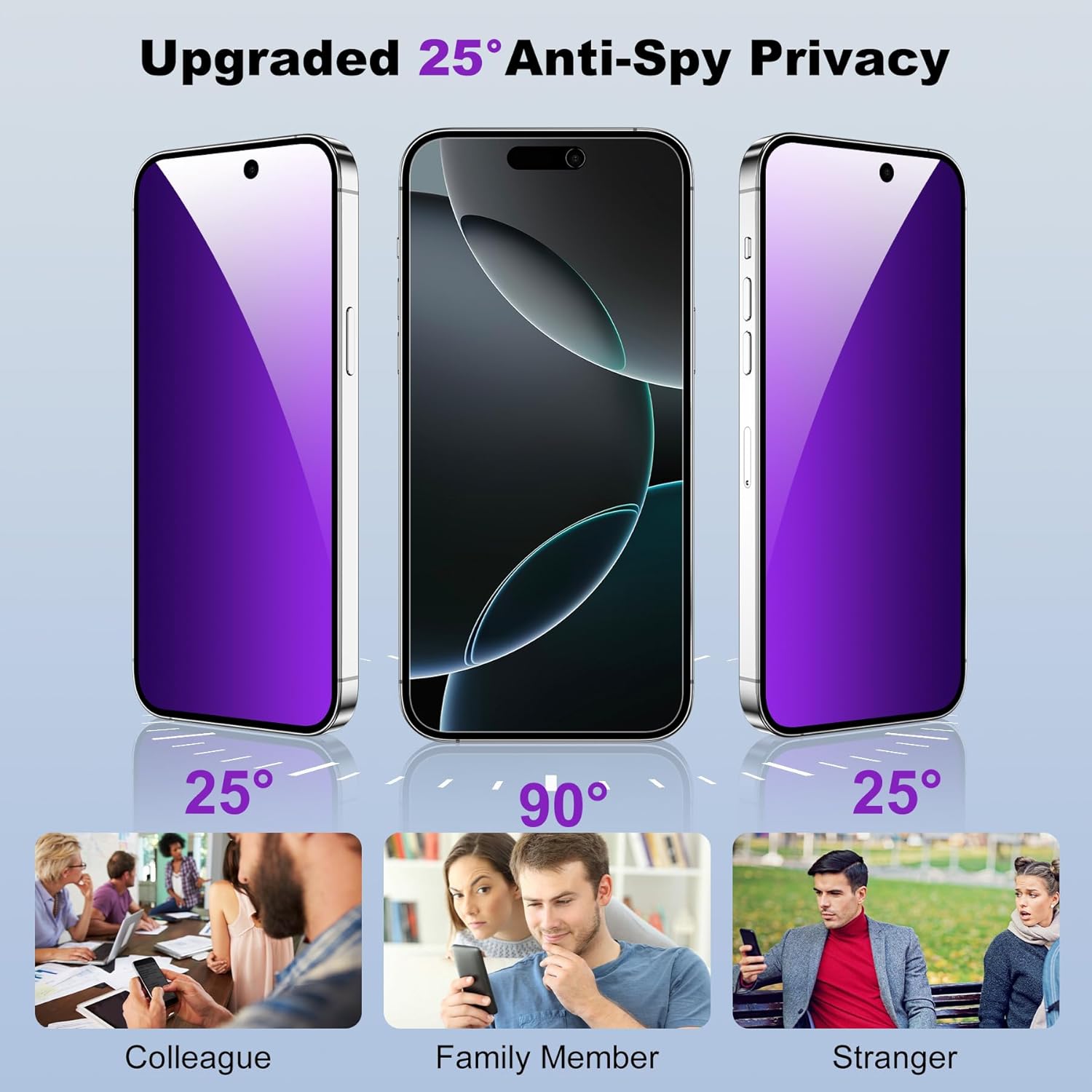 2 Pack Privacy Screen Protector Compatible for iPhone 16 Pro, 9H Tempered Glass, Gradient Purple Bubble Free Anti Spy Anti Blue Light Touch Sensitive - Image 2