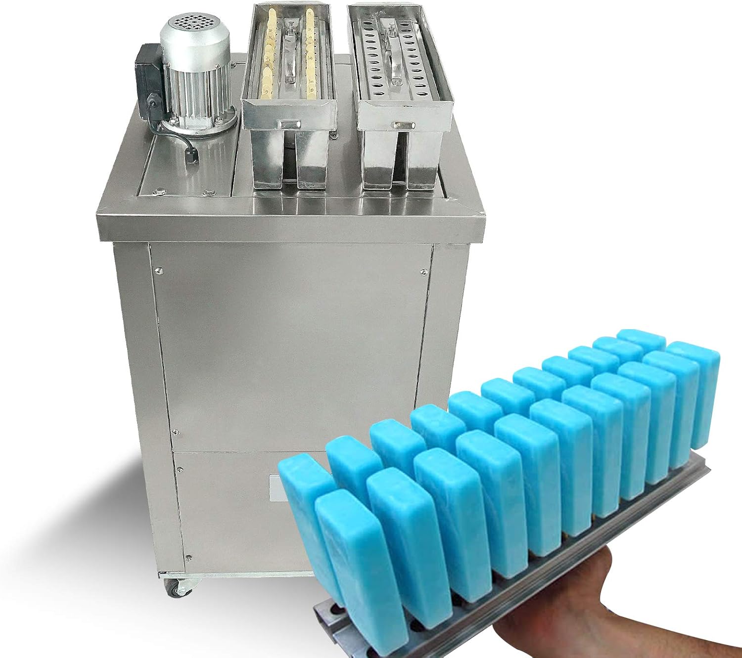 Commercial 2 Slim Mold Ice Popsicle Machine - Stainless Steel Ice Pop Maker, Ice Lolly Machine, Ice Lollipop Making Machine Slim Design Ice Cream Pops with 26 pcs Popsicle Stick/Mold Set