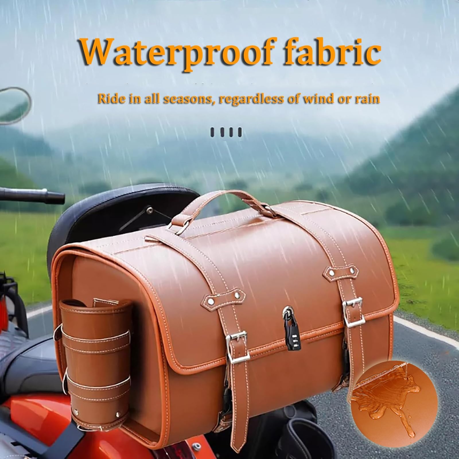 ELNas 33L Motorrad Hecktasche für Yamaha Tracer 9/GT 2021-2024, wasserdichte Leder Gepäcktasche mit Zahlenschloss Retro Motorrad Topcase, Zubehör Reisen,E Black+Brown