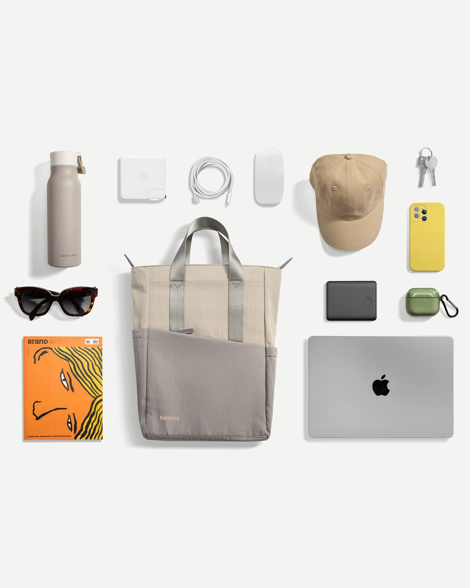 tomtoc 14-inch Laptop Backpack for Work, Travel, Water-resistant, Stylish Slim Laptop Computer Bag Purse Backpack with Multi-functional Pockets, Casual Tote Daypack, 12L, Moon Grey