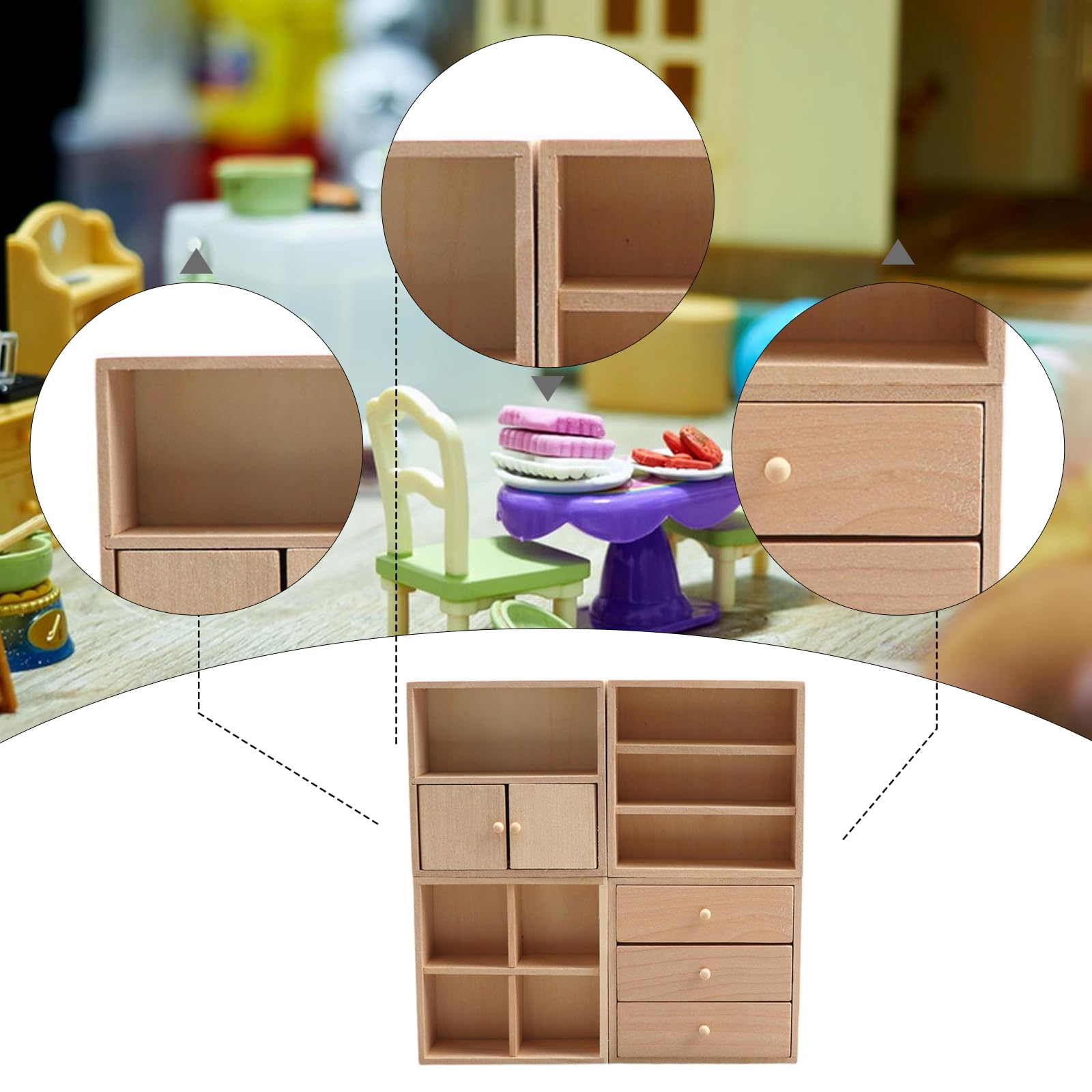 Fenteer Mini Mueble para Casa de Muñecas con Estante Expositor Y Cajón para Accesorios