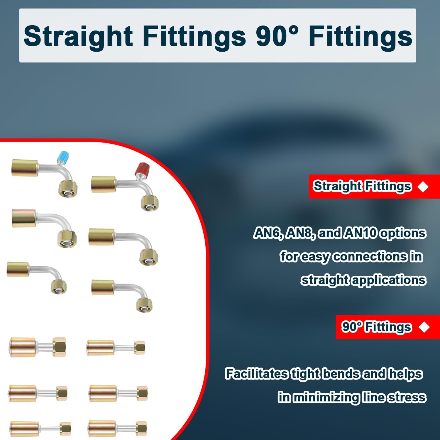 42810100 A/C Hose,AN6/AN8/AN10 Hoses with Straight and 90° pipe Fitting, O-Rings, Band Clamps and Grommets for Custom Air Conditioning Lines