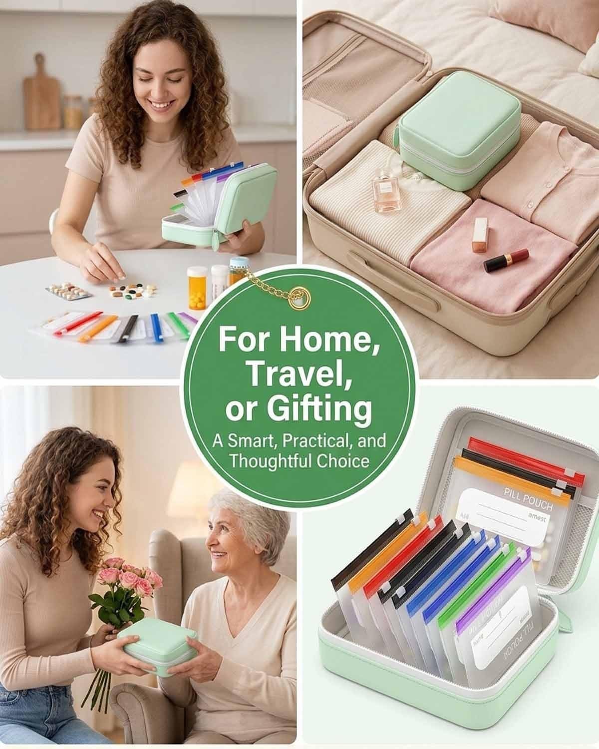Waterproof Pill Organizer Set 14-Piece Travel Medicine Case Crush-Resistant Zippered Pouch