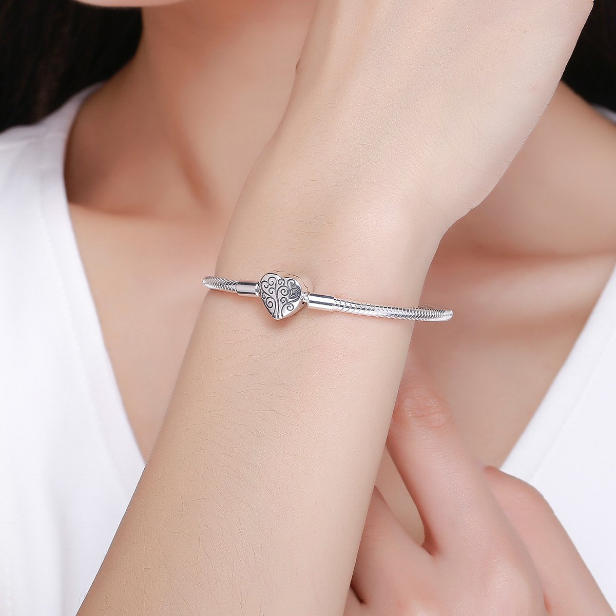 Pulsera De Cadena De Serpiente De Plata De Ley Con Árbol Bracelet