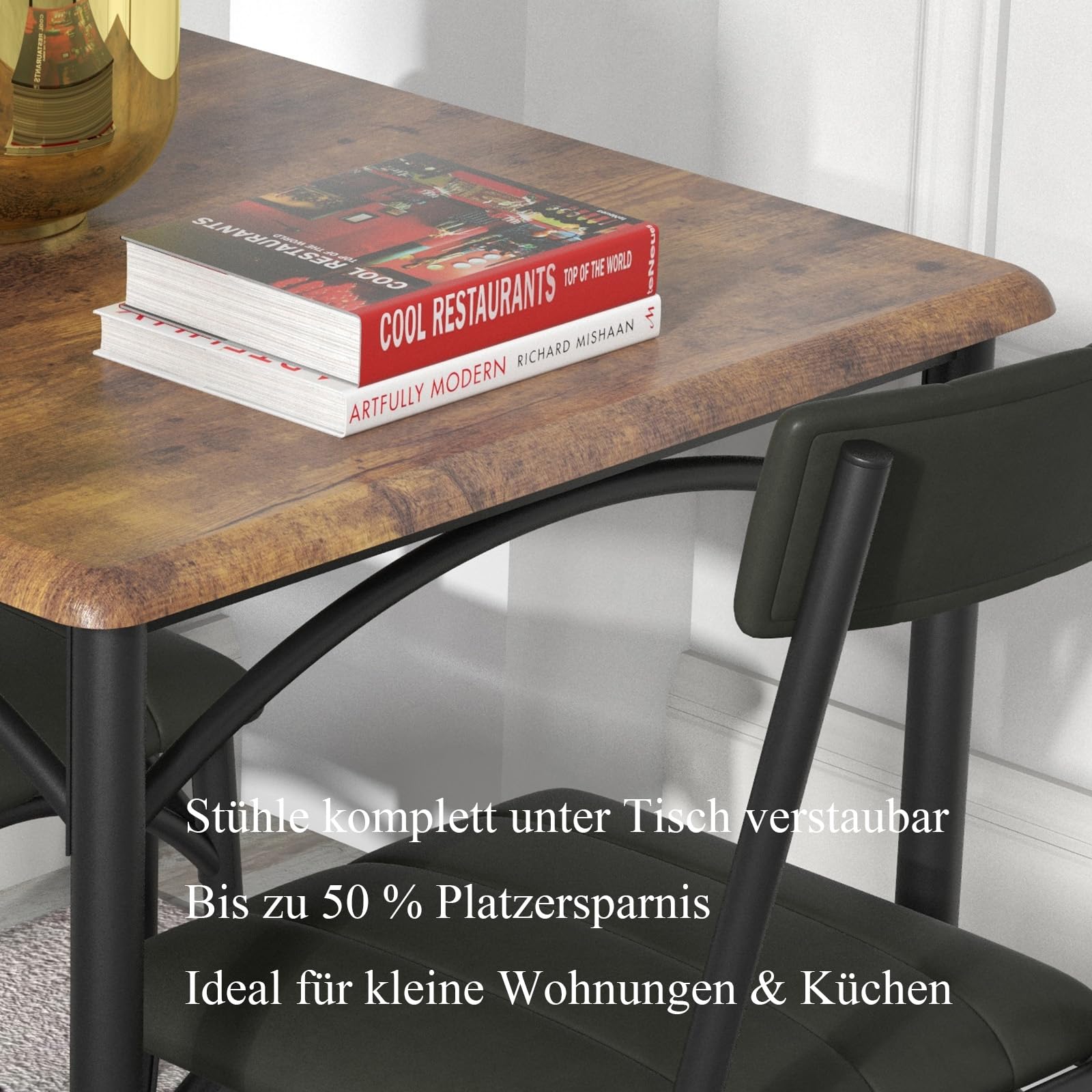 Essgruppen für 2 Personen, Kleiner Esstisch mit 2 Gepolsterten Stühlen, 3 Teiliges Küchentisch mi 2 Stühlen für Bistro, Küche, Wohnzimmer, Balkon, Restaurant - Retro-Holzfarbe