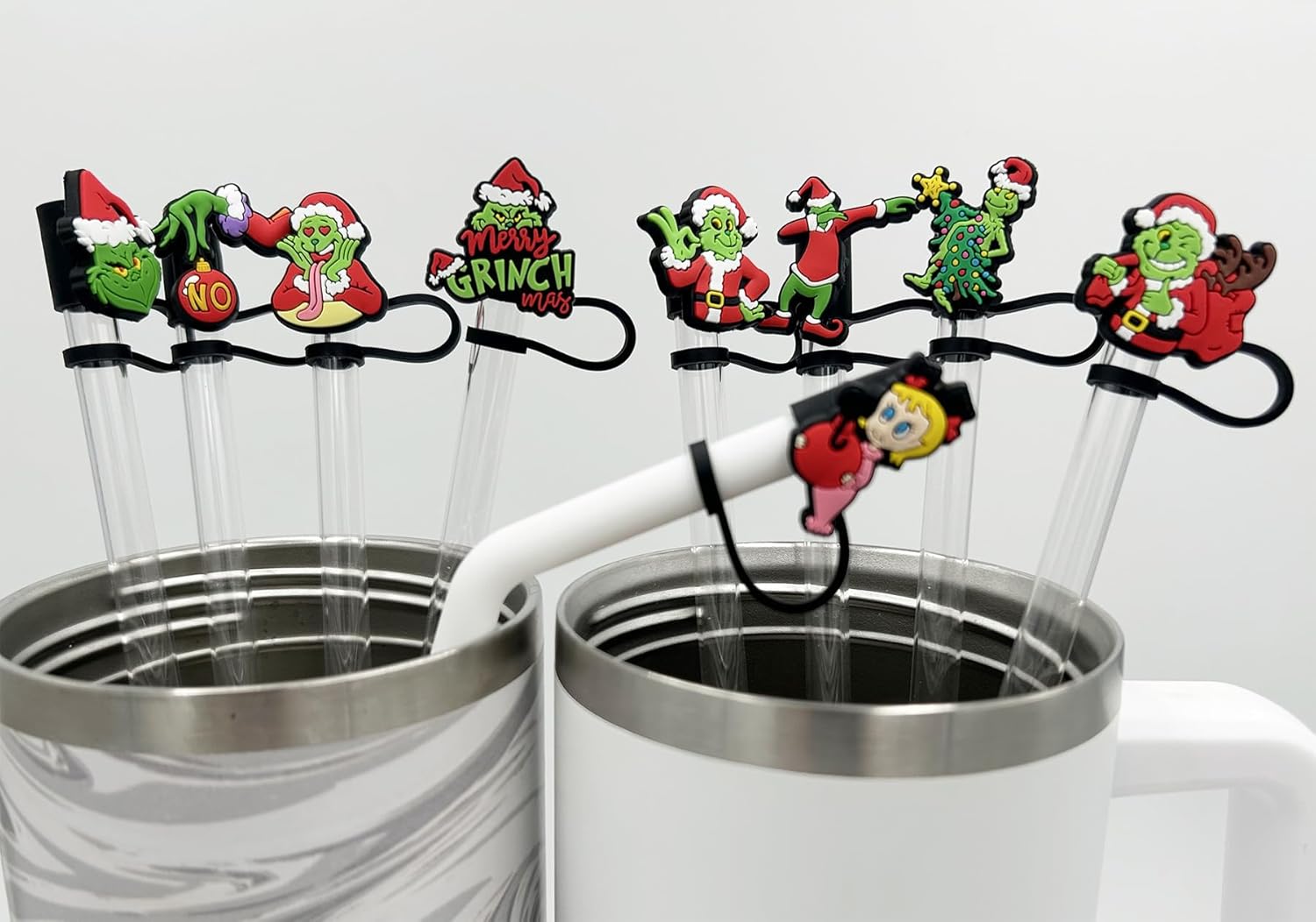 9 Pcs Straw Cover Cap for Stanley 30&40 oz Tumbler Cups, 0.4 in / 10mm Wide Cute Silicone Straw Topper Tips Lids Protectors for Compatible with Stanley Cup Straws Accessories - GreenMonster - Image 3