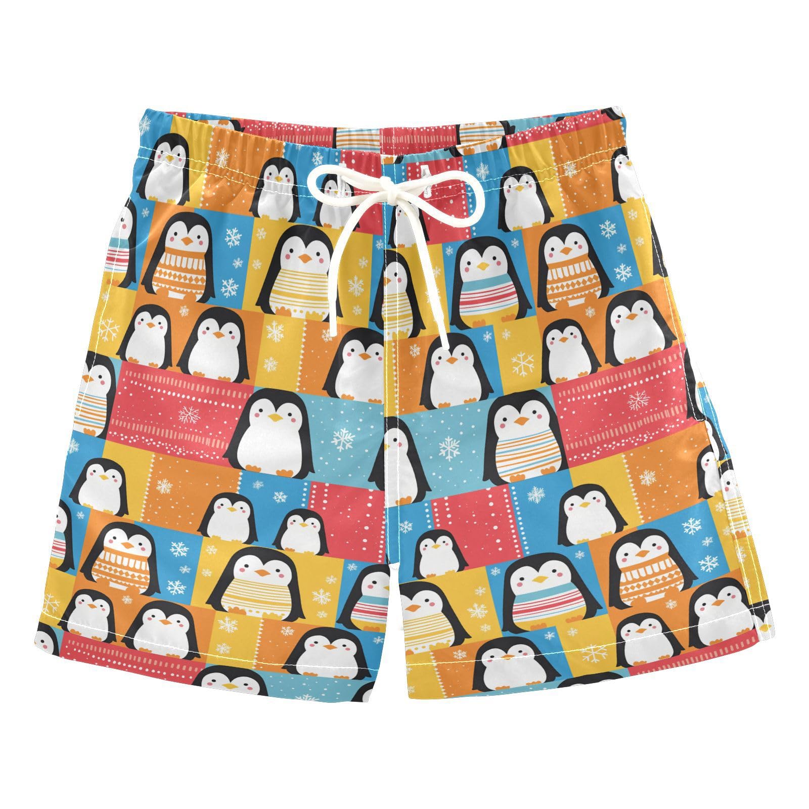Zathe Christmas Penguin Boys Swim Suit Summer Holiday Boys Toddler Surfing Shorts Kids Swimwears Swimming Party M 8Y