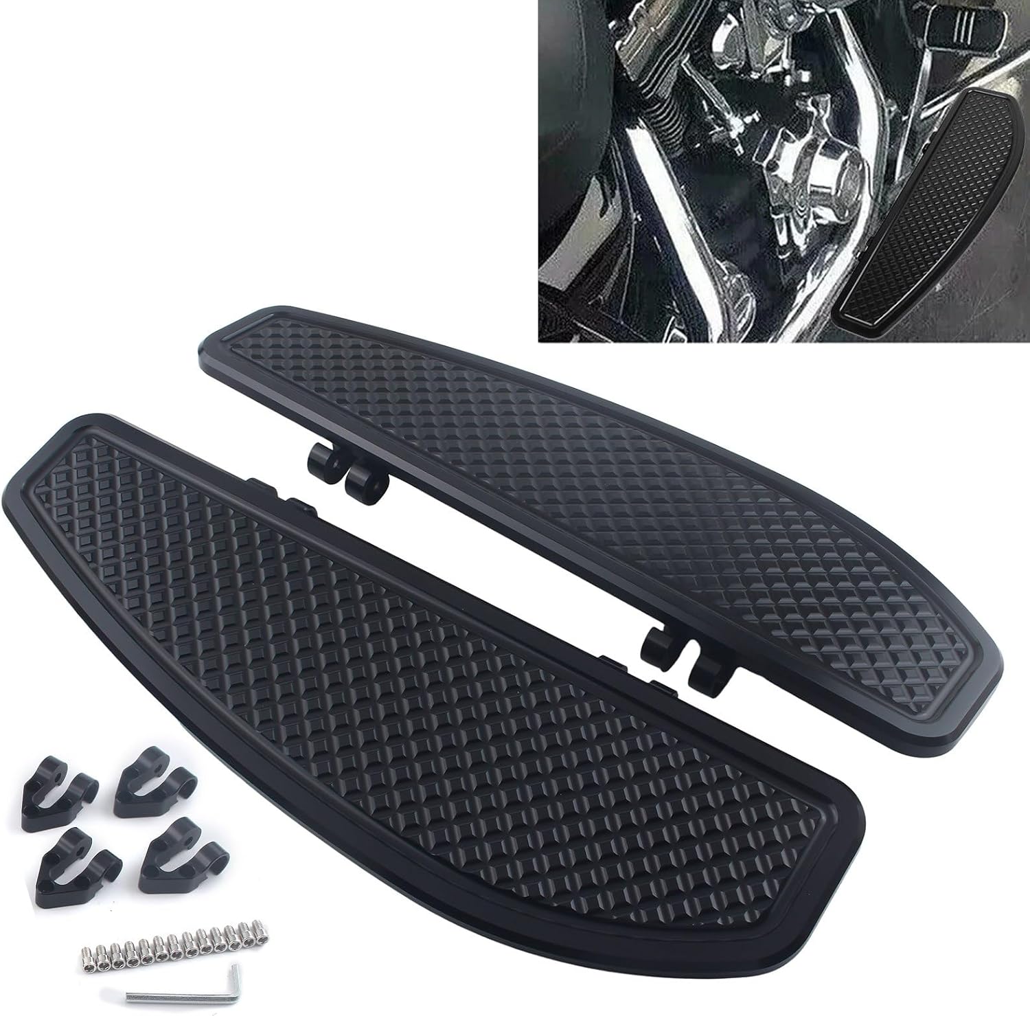Black Stretched Driver Rider Floorboards Foot Board Compatible with Harley Softail 1986-2017 Touring Electra Road Glide 1986-2023 Trike 2008+