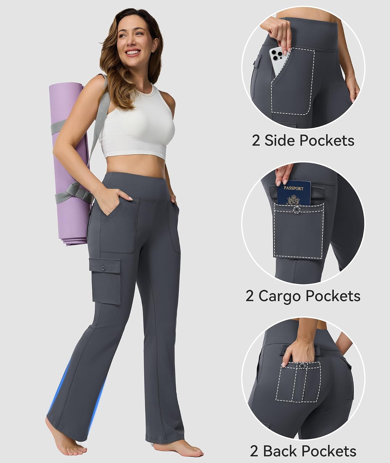 Yoga Flare Leggings for Women High Waisted Yoga Casual Pants Workout Leggings Cargo with 6 Pockets Bootcut Pants