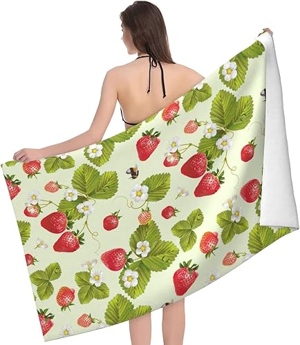 Miniatura 3 de ZERAOKE Hermosa toalla de playa de microfibra de fresa de gran tamaño para viajes, 32 x 52 pulgadas, toalla de playa portátil de secado rápido para